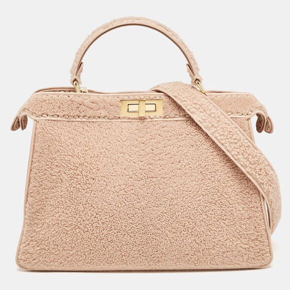 Fendi Dusty Pink Shearling Large Peekaboo ISeeU Top Handle Bag - Picture 1 of 4